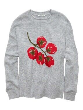 New! American Eagle Tomato Graphic Oversized Knit Sweater Gray - Medium